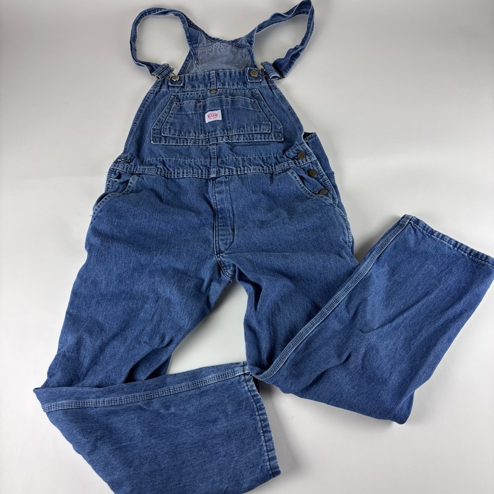Key Overalls Women Size 16 Reg Bibs Denim Utility Pockets Buttons Logo Workwear - Picture 1 of 12